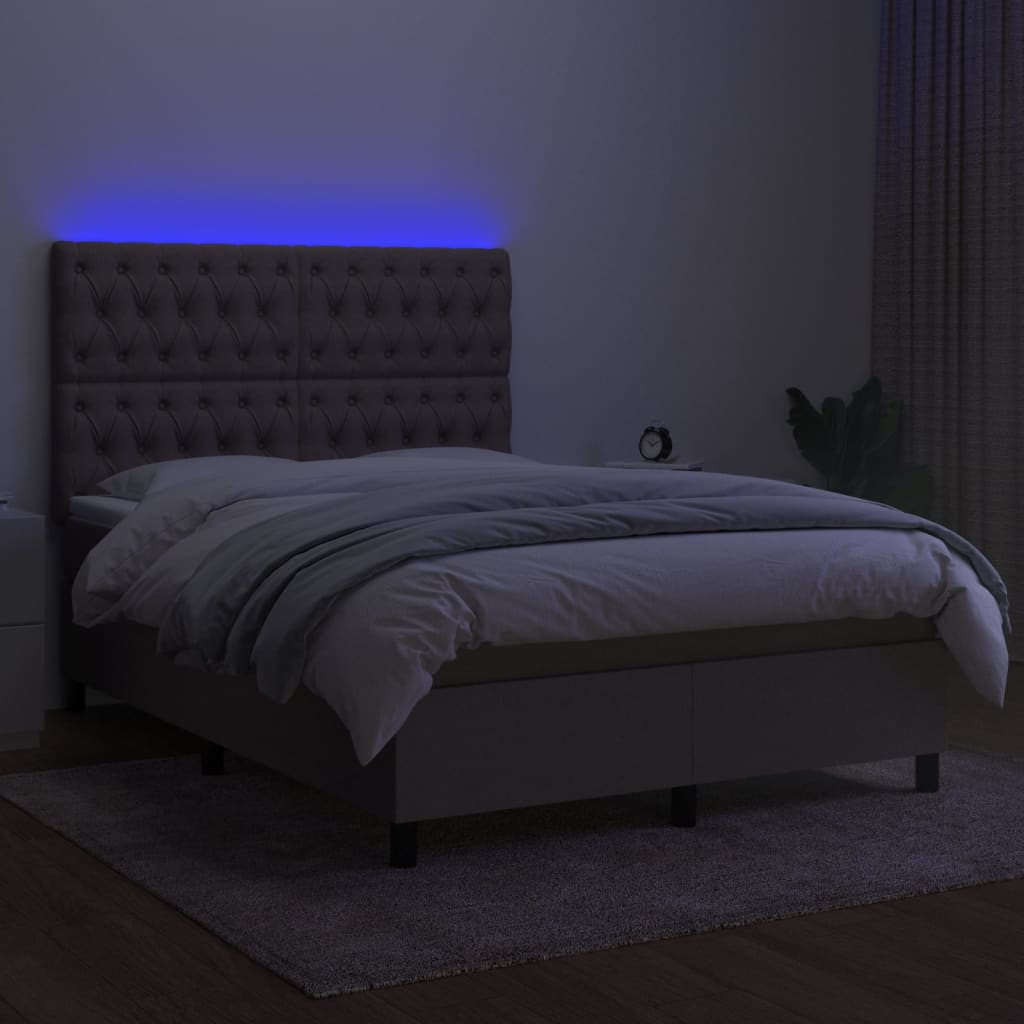 vidaXL Sommier à lattes de lit et matelas et LED Taupe 140x200cm Tissu