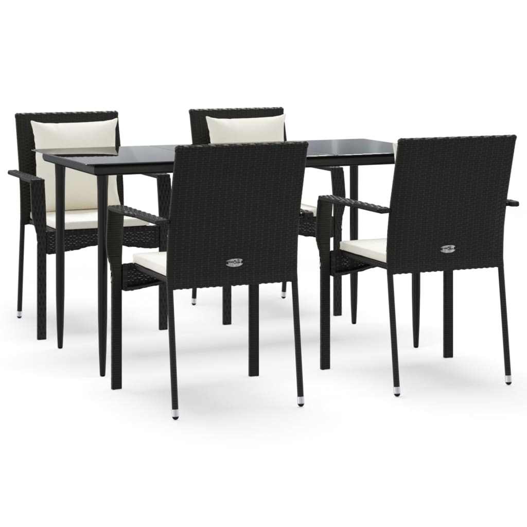 vidaXL Ensemble à manger de jardin coussins 5pcs Noir Résine tressée