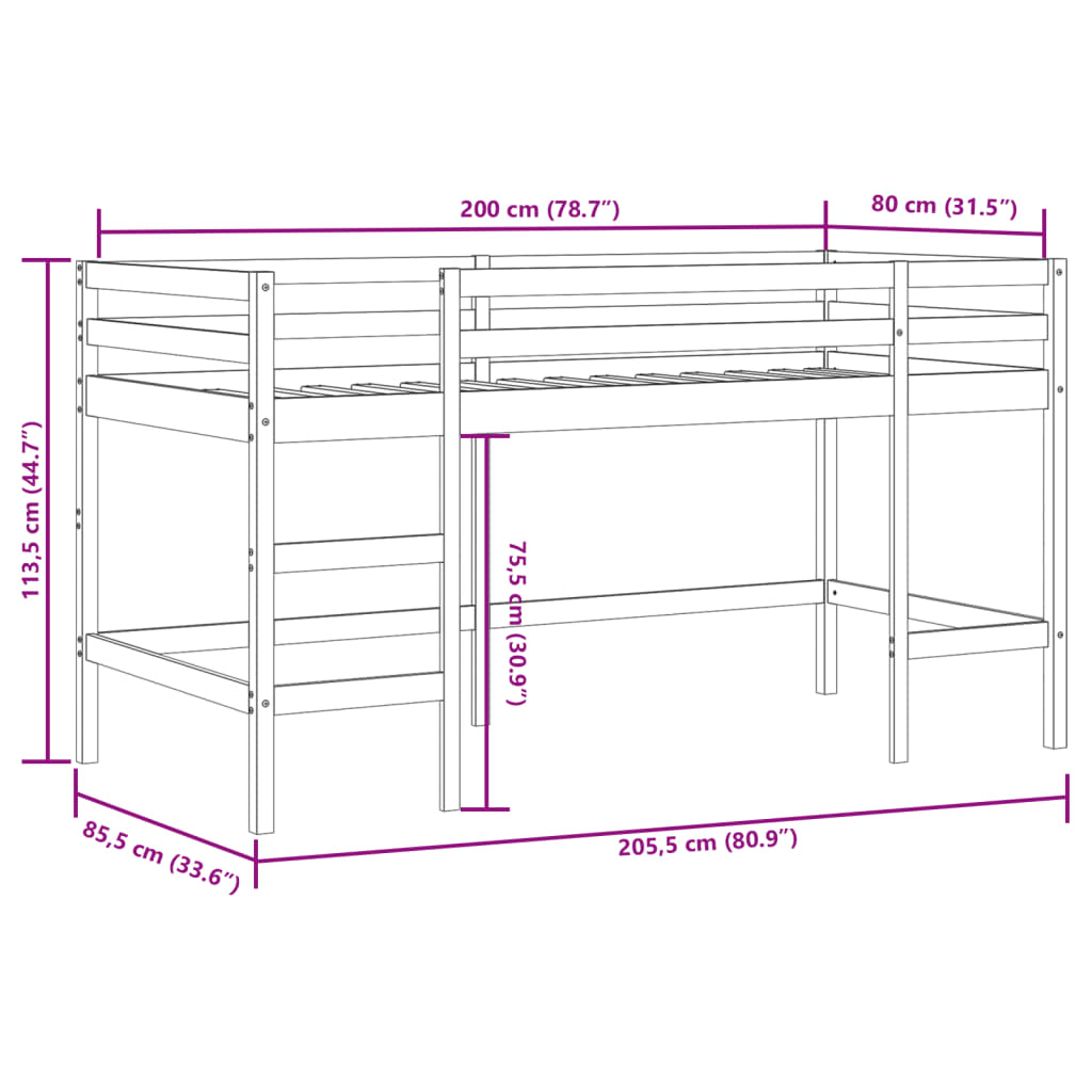 vidaXL Lit mezzanine d'enfants sans matelas avec échelle 80x200 cm