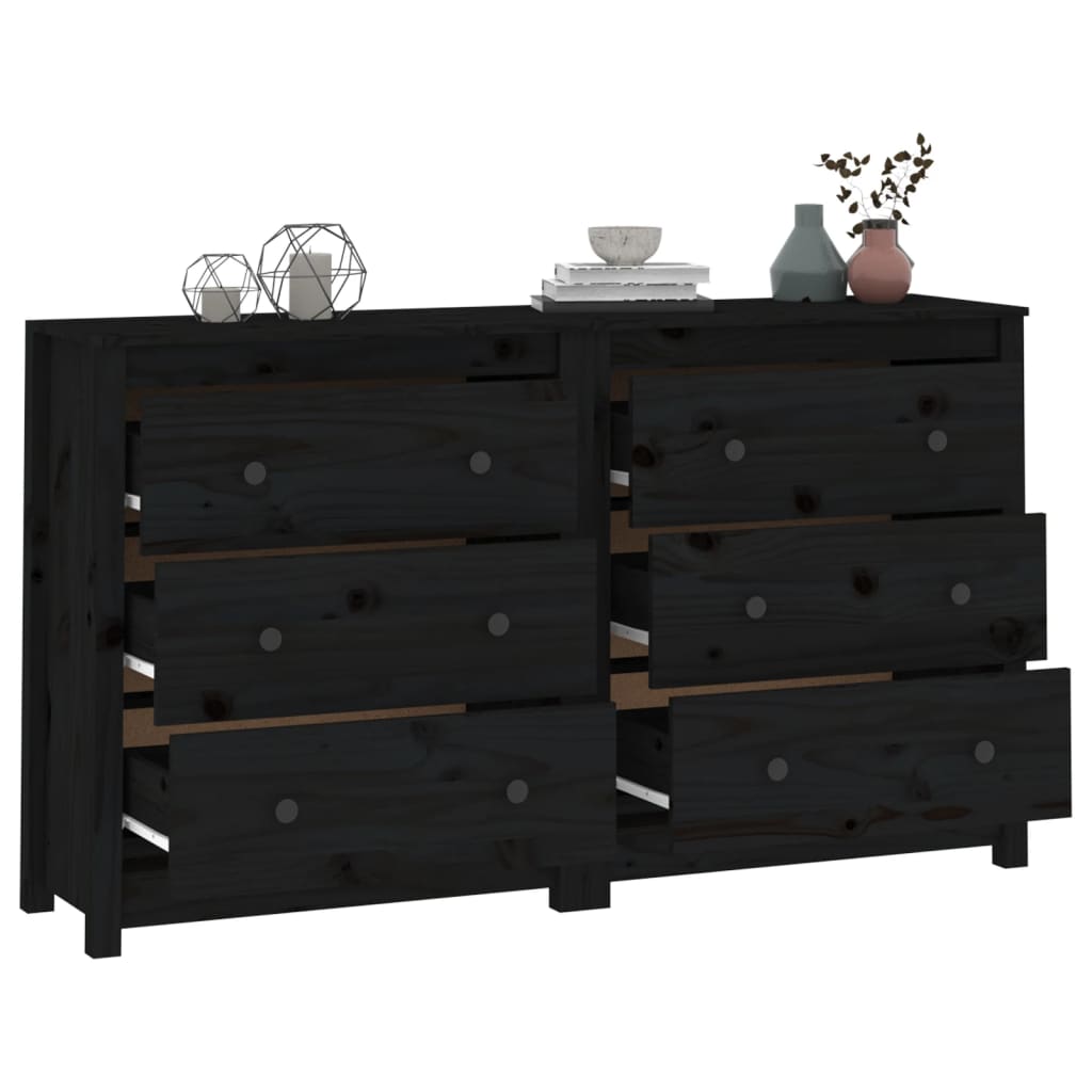 vidaXL Buffet Noir 140x35x80 cm Bois massif de pin