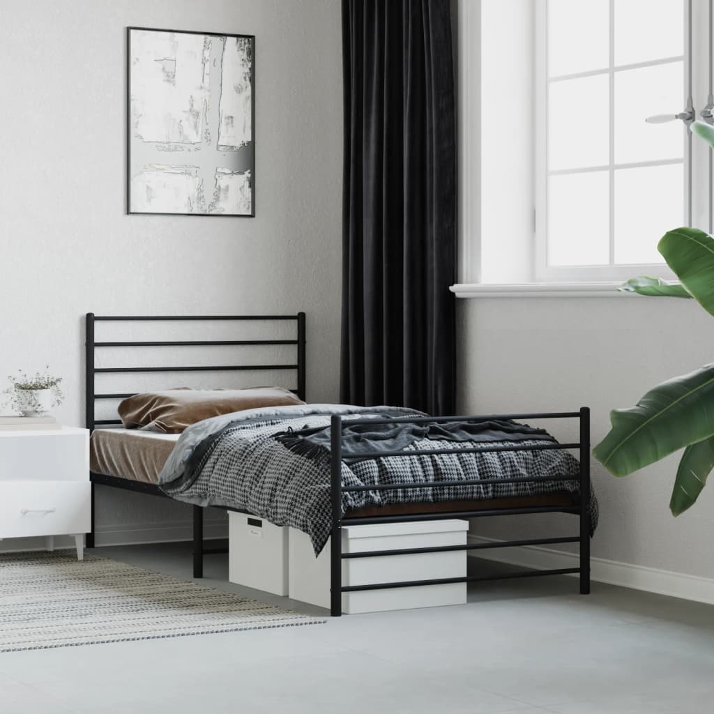 vidaXL Cadre de lit métal sans matelas avec pied de lit noir 90x200 cm