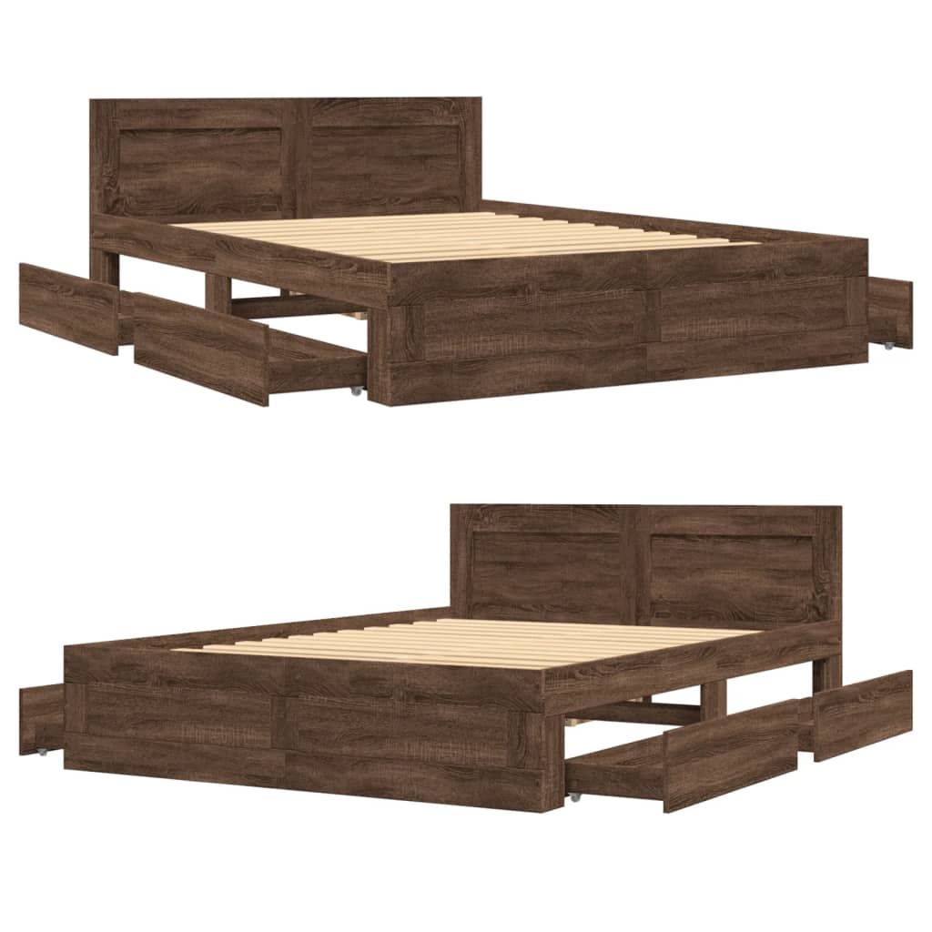 vidaXL Cadre de lit et tête de lit sans matelas chêne marron 140x190cm