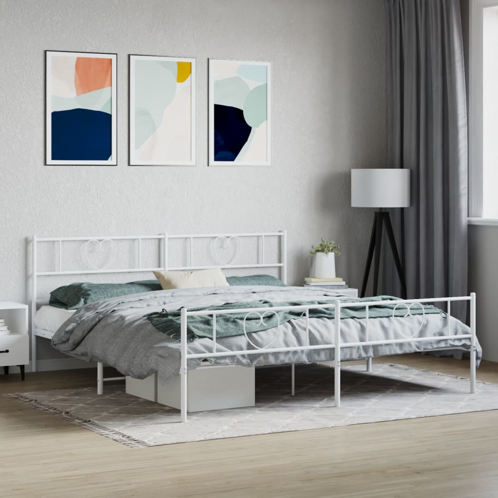 vidaXL Cadre de lit métal avec tête de lit/pied de lit blanc 193x203cm