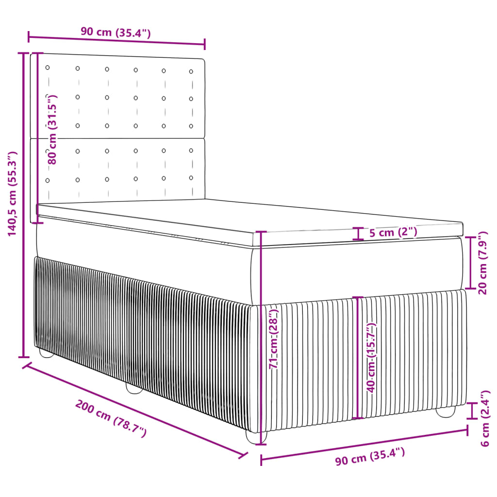 vidaXL Sommier à lattes de lit et matelas Gris clair 90x200 cm Velours