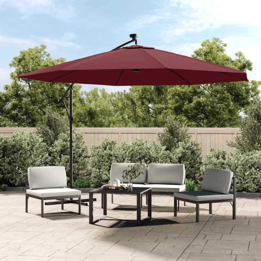 vidaXL Parasol de jardin en porte-à-faux lumières LED rouge bordeaux