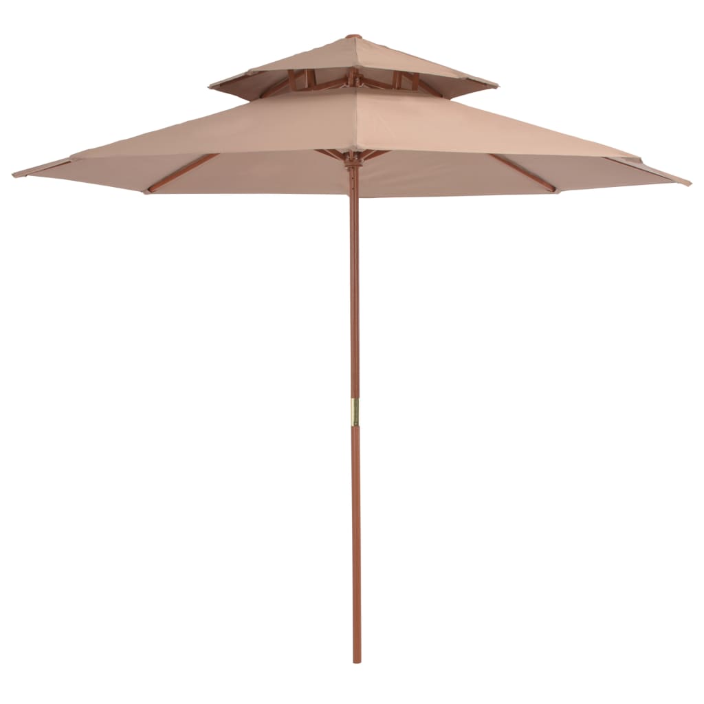 vidaXL Parasol à deux étages avec mât en bois 270 cm taupe