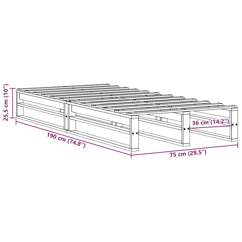 vidaXL Cadre de lit sans matelas 75x190 cm bois de pin massif