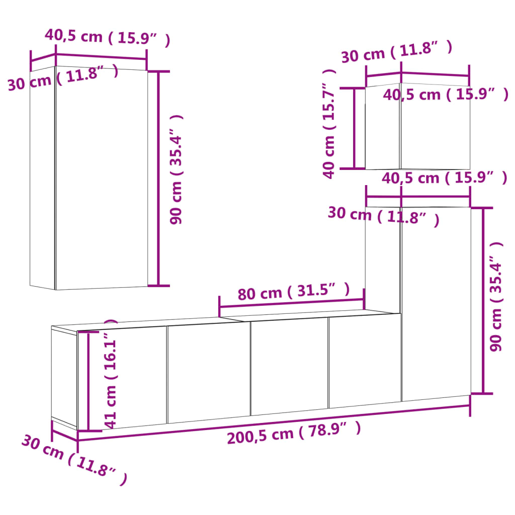 vidaXL Unités murales TV 5 pcs sonoma gris bois d'ingénierie