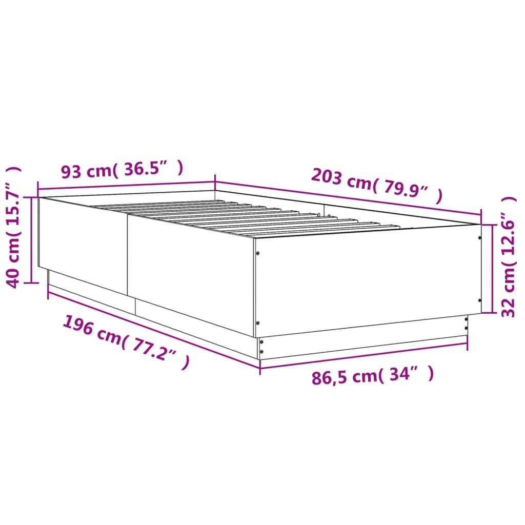 vidaXL Cadre de lit sonoma gris 90x200 cm bois d'ingénierie