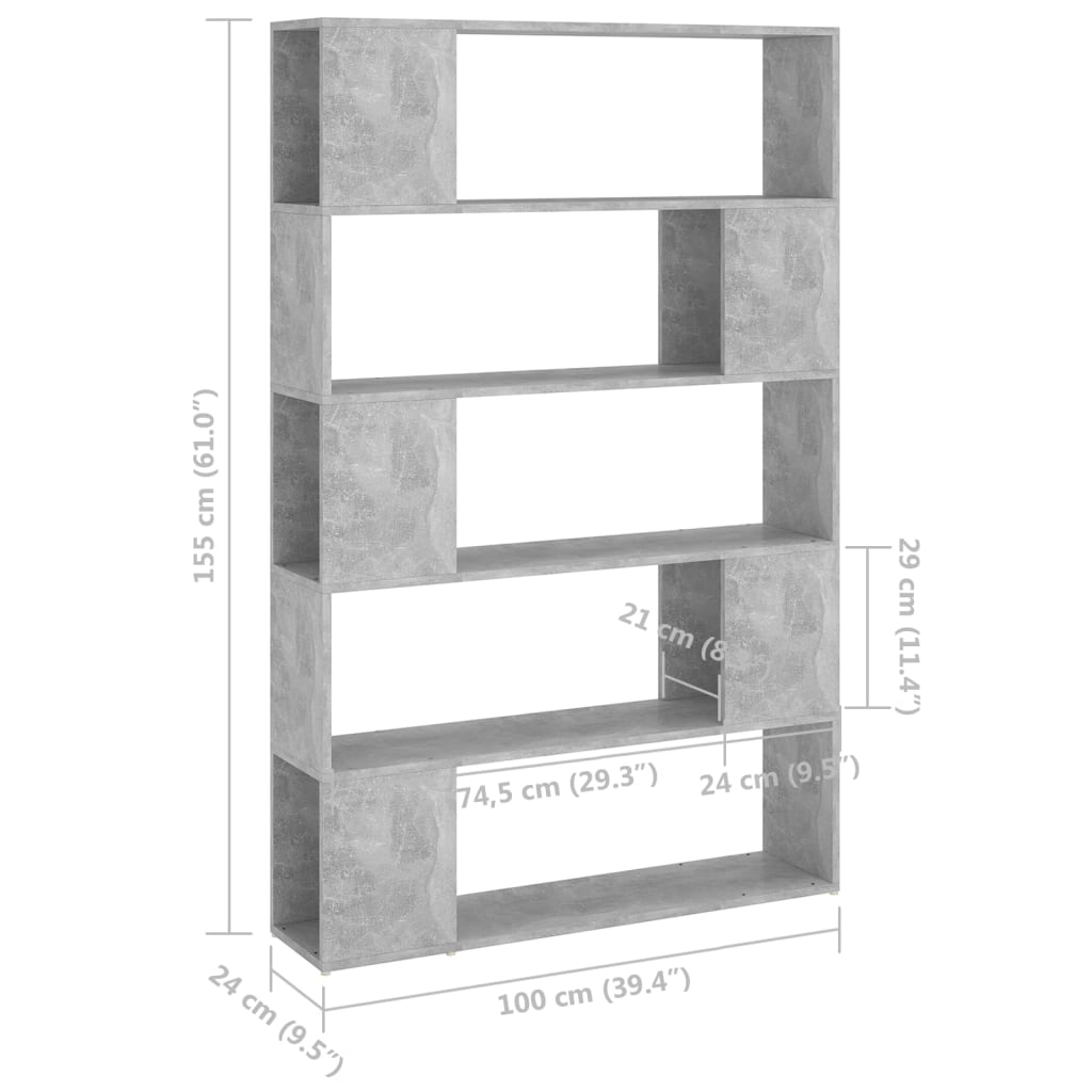 vidaXL Bibliothèque de séparation Gris béton Bois d'ingénierie