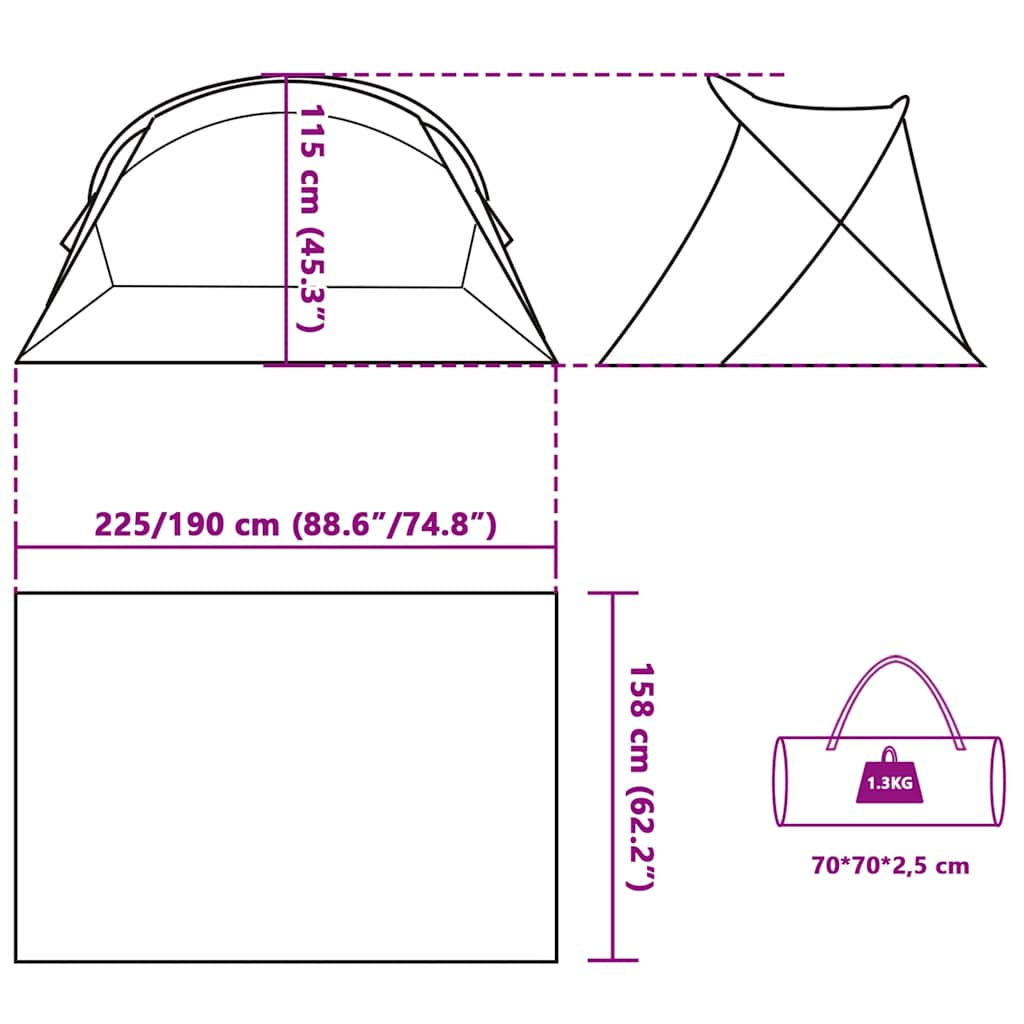 vidaXL Tente de plage 2 personnes bleu azuré escamotable imperméable