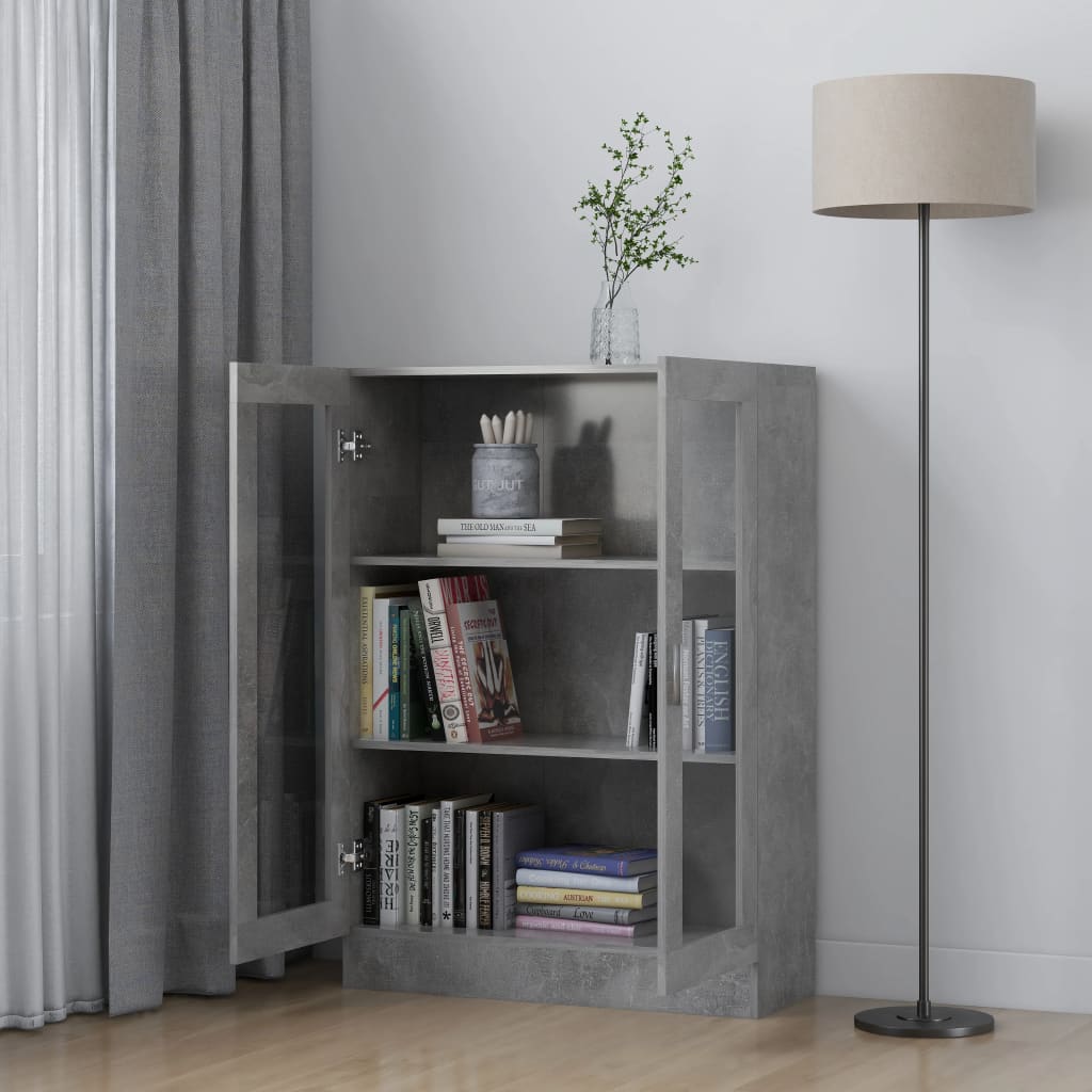 vidaXL Armoire à vitrine Gris béton 82,5x30,5x115 cm Bois d'ingénierie