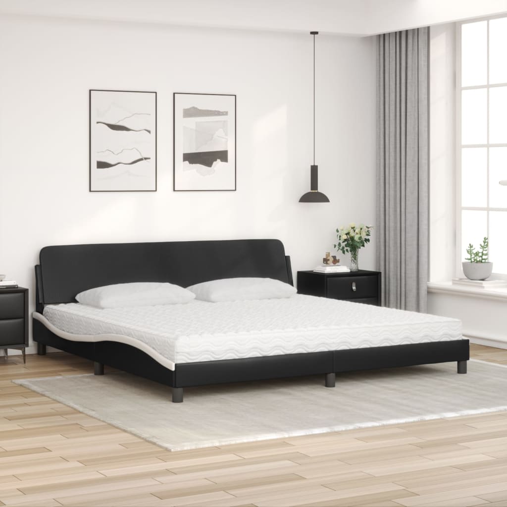 vidaXL Lit avec matelas noir et blanc 200x200 cm similicuir