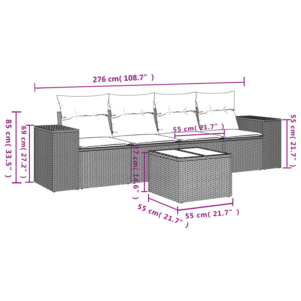 vidaXL Salon de jardin 5 pcs avec coussins gris résine tressée