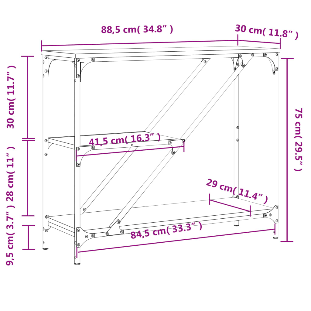 vidaXL Table console sonoma gris 88,5x30x75 cm bois d'ingénierie