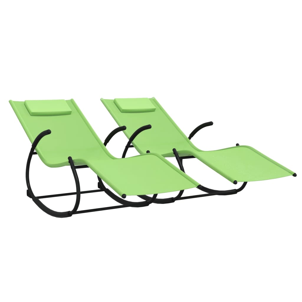 vidaXL Chaises longues à bascule lot de 2 Vert Acier et textilène