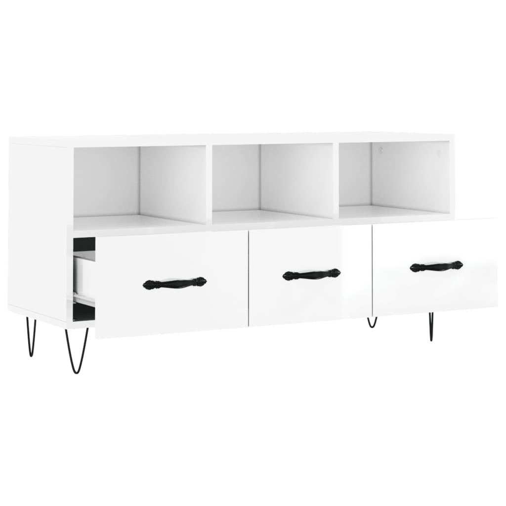 vidaXL Meuble TV Blanc brillant 102x36x50 cm Bois d'ingénierie