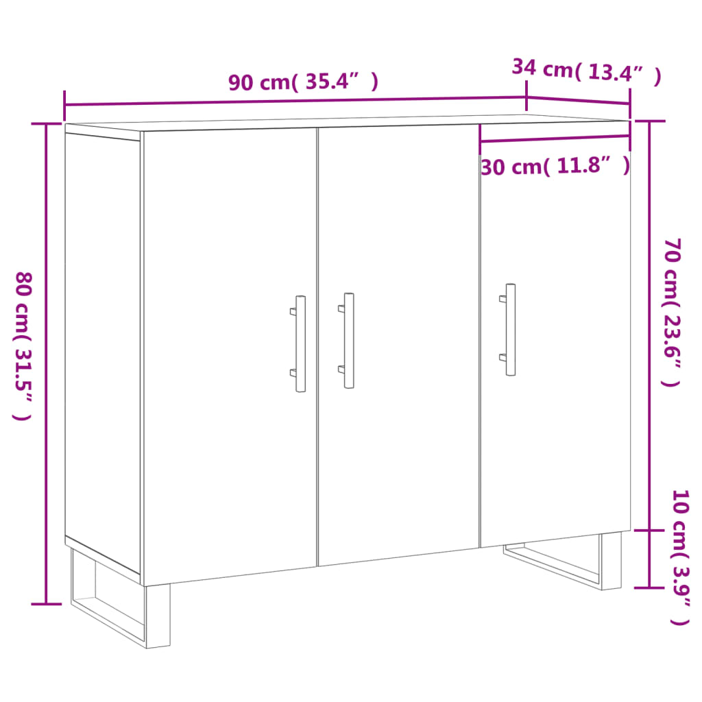 vidaXL Buffet chêne marron 90x34x80 cm bois d'ingénierie