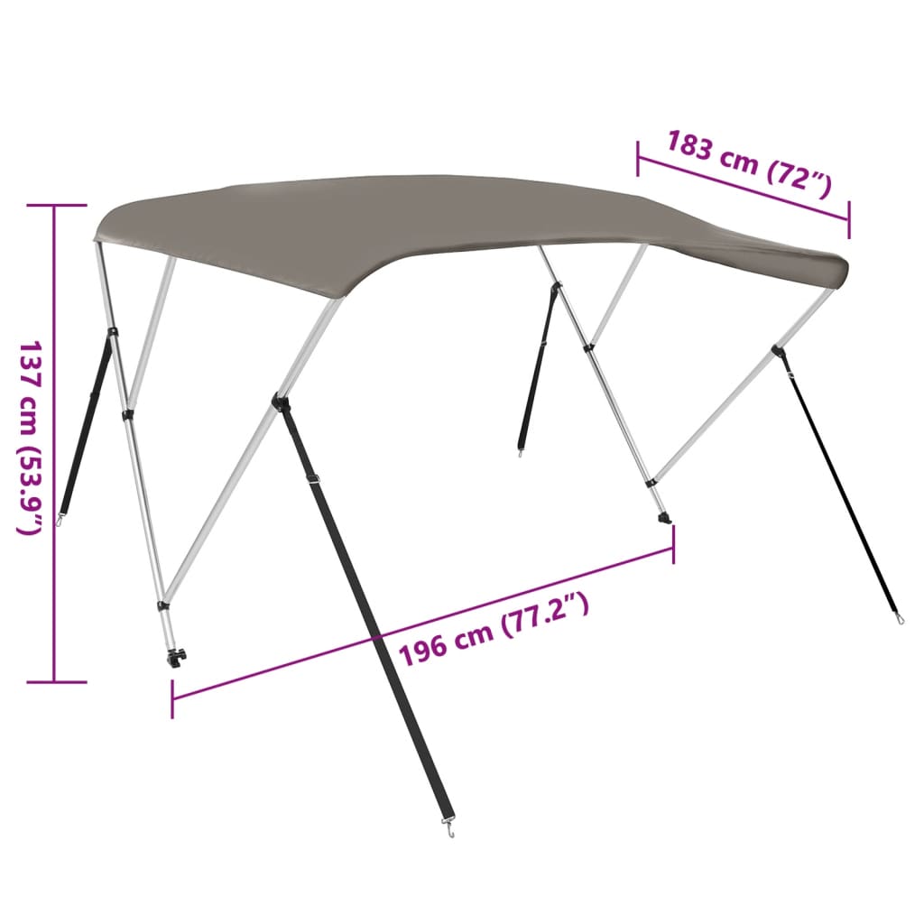 vidaXL Auvent bimini à 3 arceaux gris 183x196x137 cm