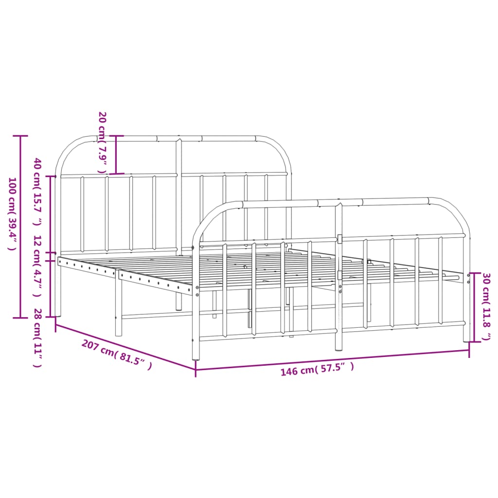 vidaXL Cadre de lit métal sans matelas avec pied de lit noir 140x200cm