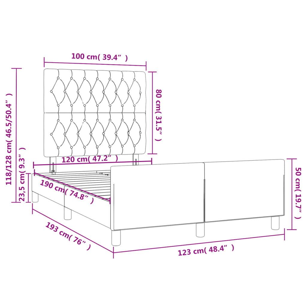 vidaXL Cadre de lit sans matelas bleu foncé 120x190 cm velours