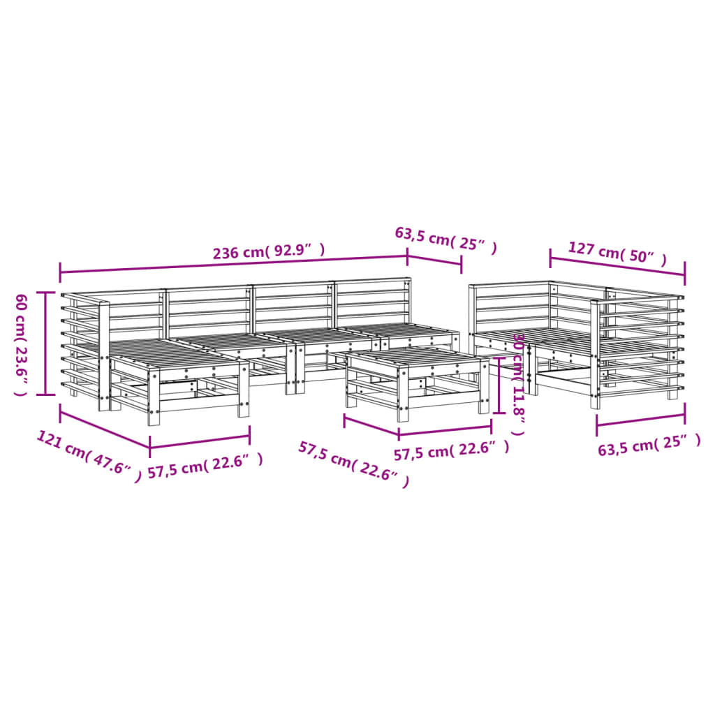 vidaXL Salon de jardin 8 pcs Gris Bois de pin massif