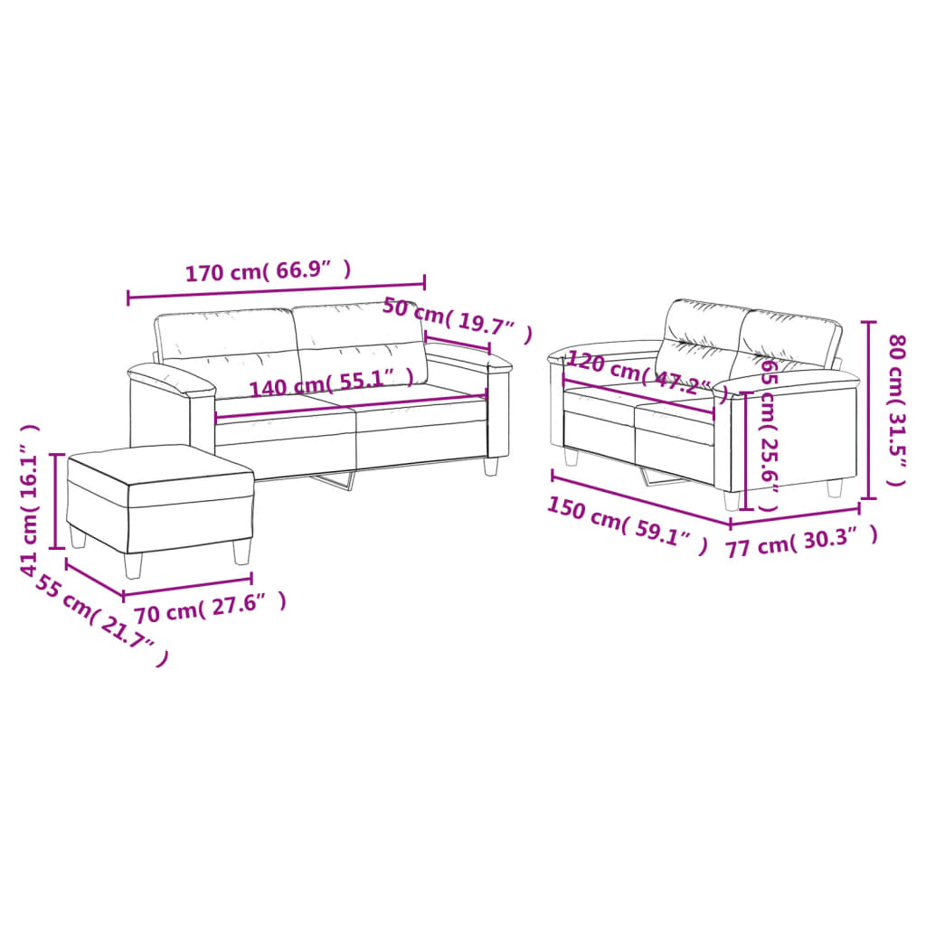 vidaXL Ensemble de canapés 3 pcs avec coussins Gris Similicuir