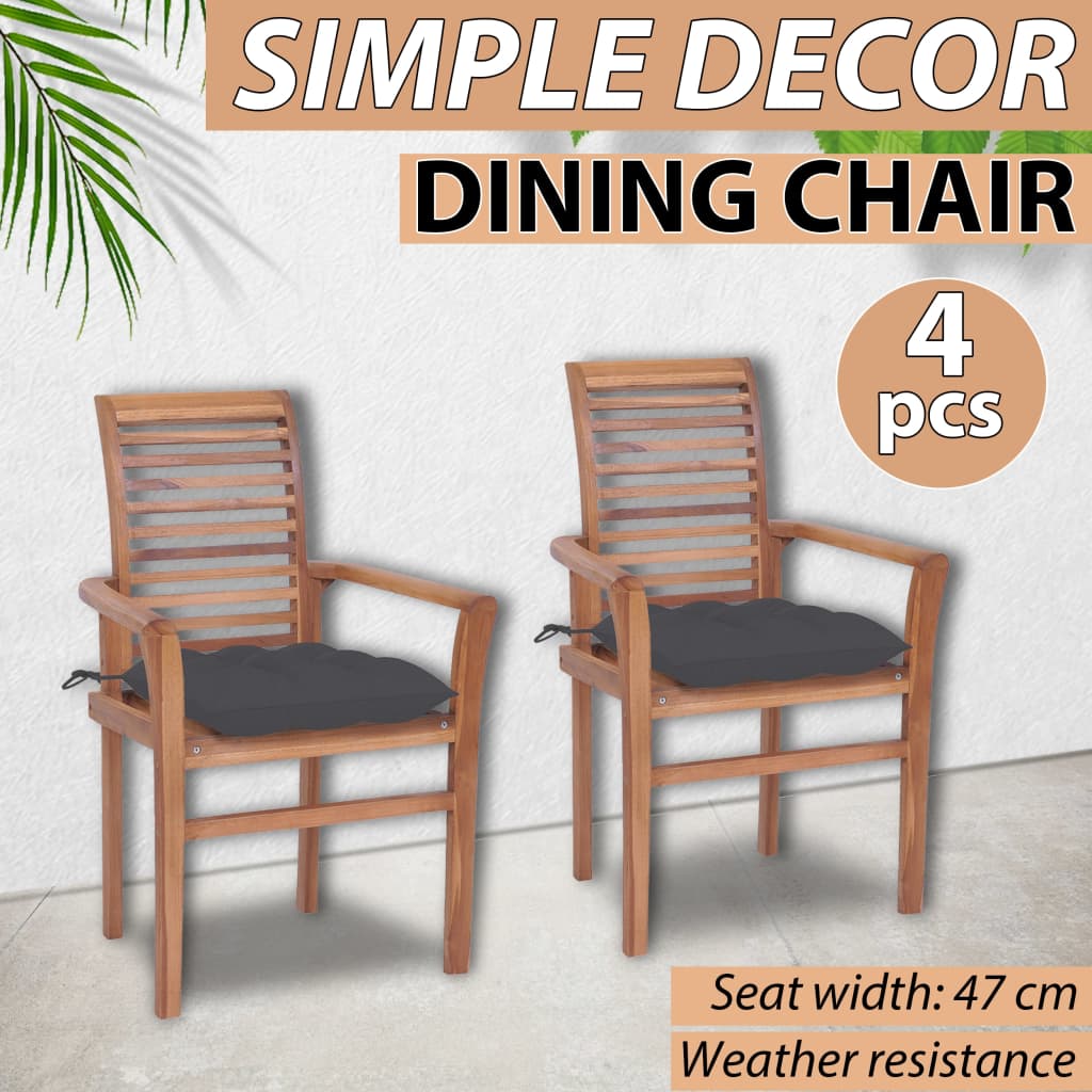 vidaXL Chaises à manger lot de 2 avec coussins anthracite Bois de teck