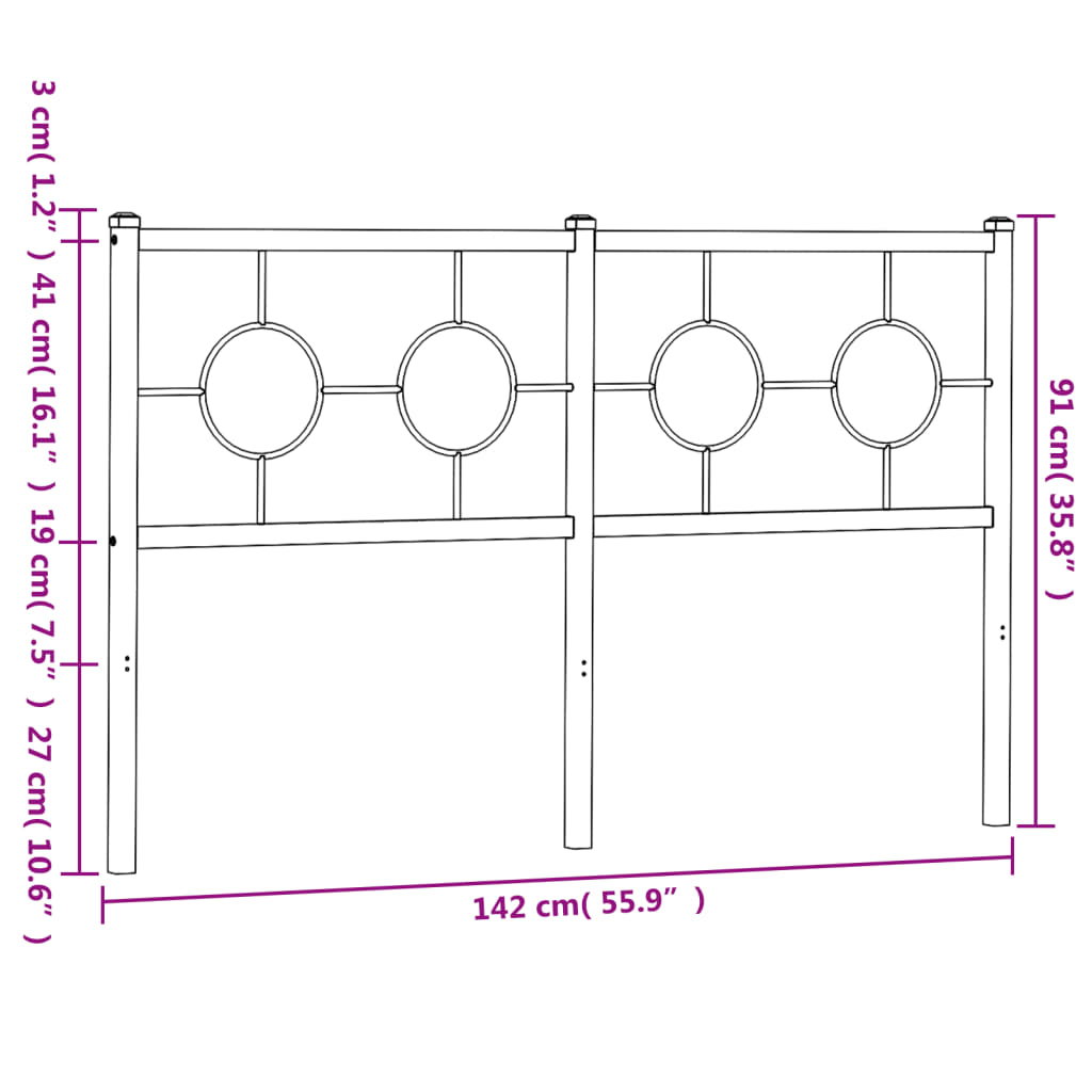 vidaXL Tête de lit métal noir 135 cm