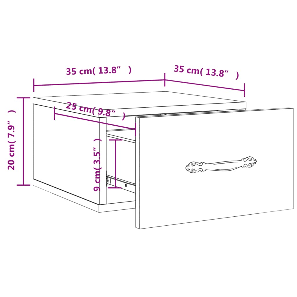 vidaXL Tables de chevet murales 2 pcs blanc brillant 35x35x20 cm