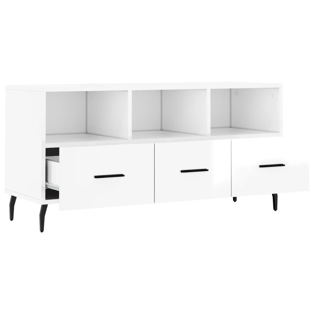 vidaXL Meuble TV Blanc brillant 102x36x50 cm Bois d'ingénierie