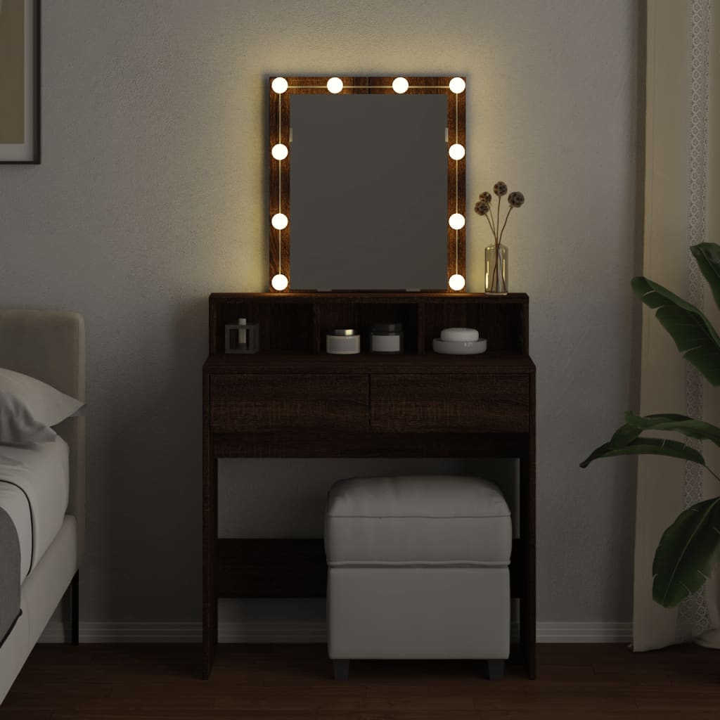 vidaXL Coiffeuse avec LED chêne marron 80x41x144,5 cm