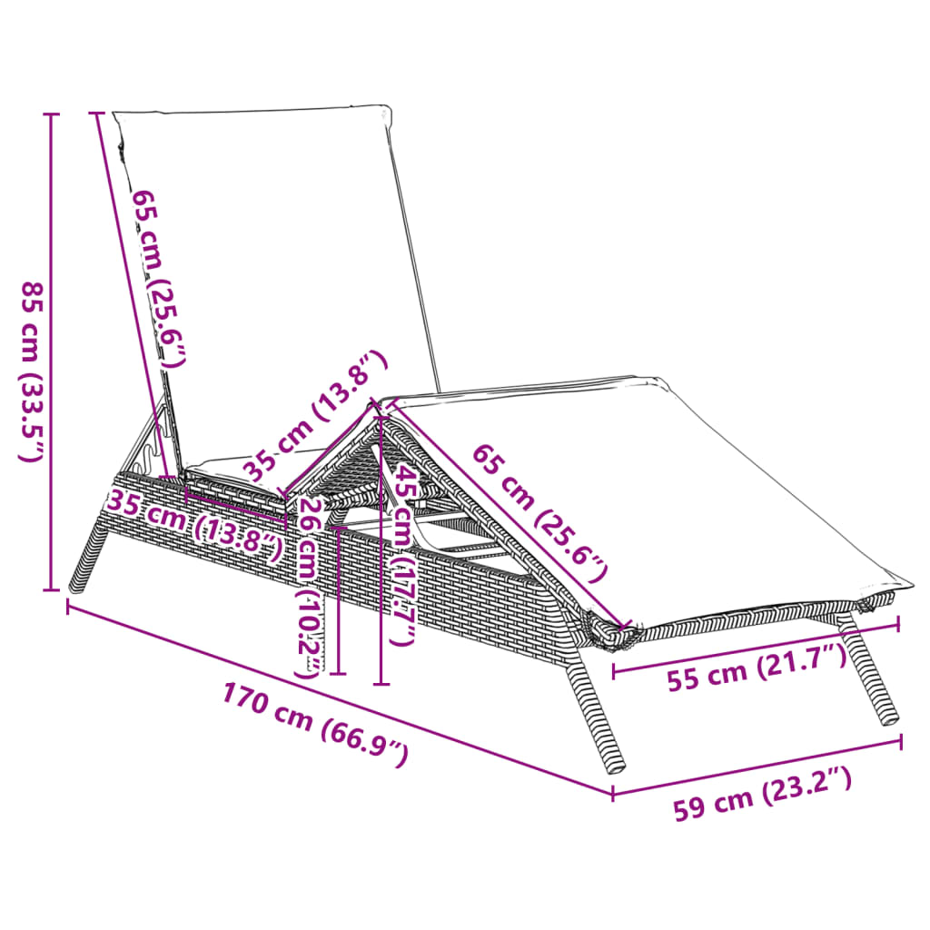 vidaXL Chaises longues avec coussins lot de 2 gris résine tressée