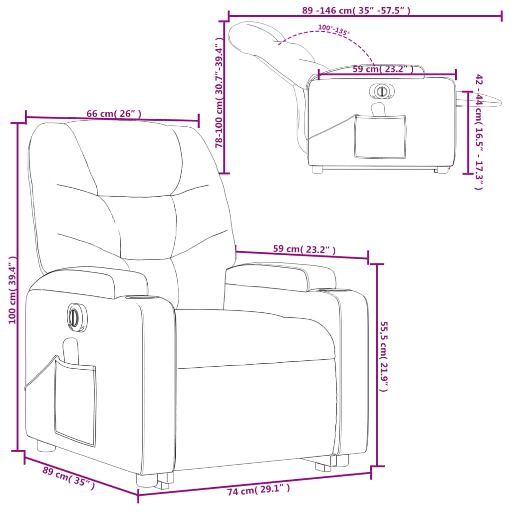 vidaXL Fauteuil inclinable de massage électrique crème similicuir