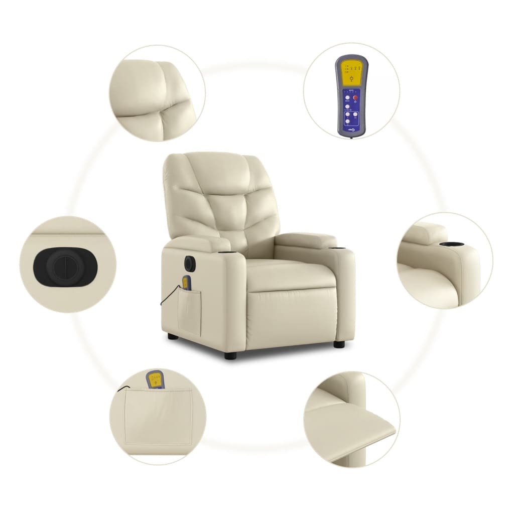 vidaXL Fauteuil inclinable de massage électrique crème similicuir