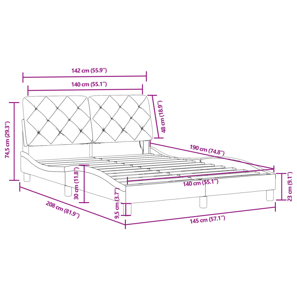 vidaXL Cadre de lit avec LED sans matelas noir 140x190 cm velours