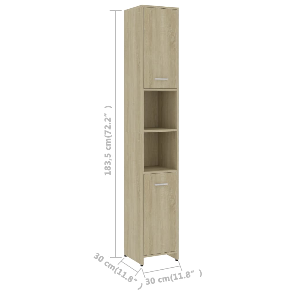 vidaXL Armoire de salle de bain Chêne sonoma 30x30x183,5 cm Aggloméré