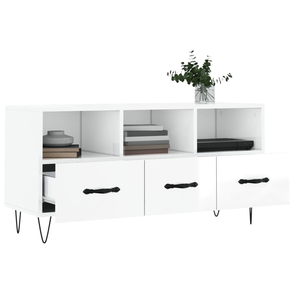 vidaXL Meuble TV Blanc brillant 102x36x50 cm Bois d'ingénierie