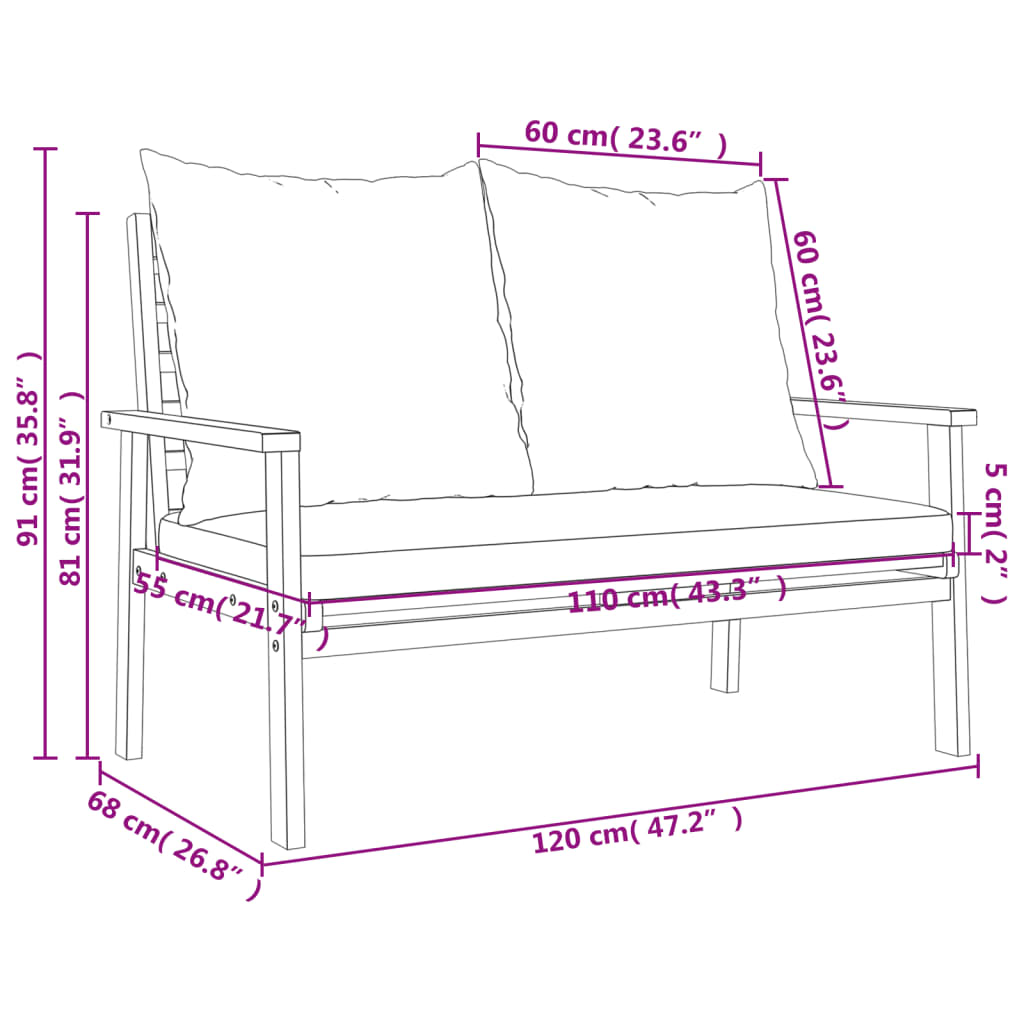 vidaXL Salon de jardin 4 pcs avec coussins Bois d'acacia solide