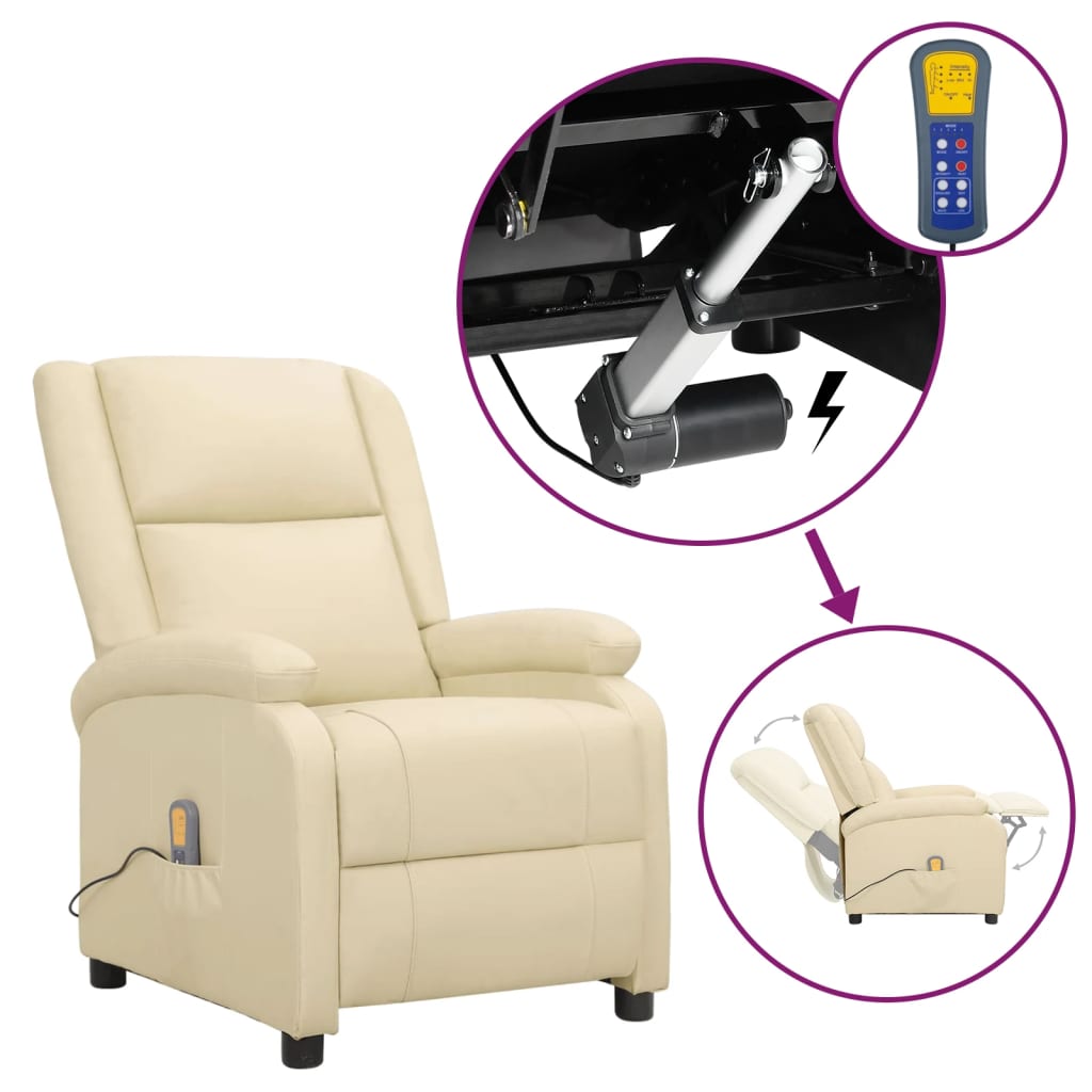 vidaXL Fauteuil de massage Crème Cuir véritable