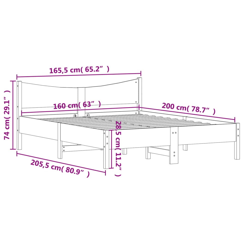 vidaXL Cadre de lit sans matelas blanc 160x200 cm bois de pin massif