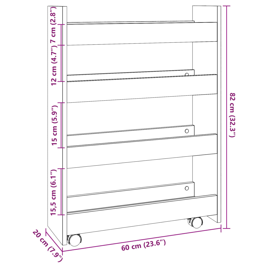 vidaXL Chariot de rangement étroit 4 niveaux vieux bois