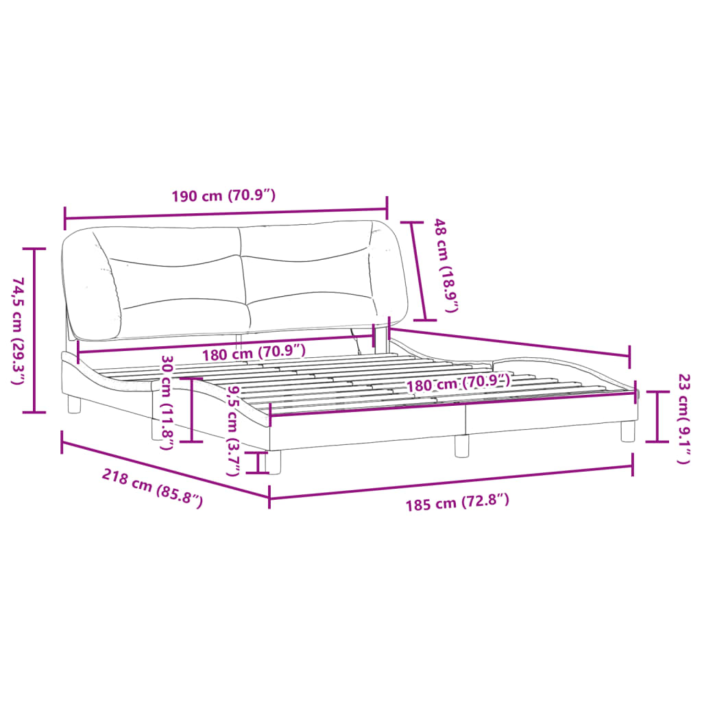 vidaXL Cadre de lit avec lumières LED crème 180x200 cm tissu