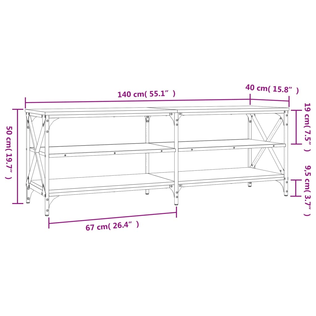 vidaXL Meuble TV noir 140x40x50 cm bois d'ingénierie