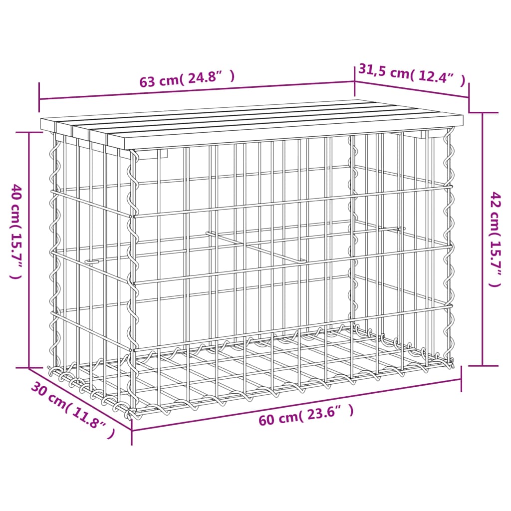 vidaXL Banc jardin design gabion 63x31,5x42 cm bois massif de douglas