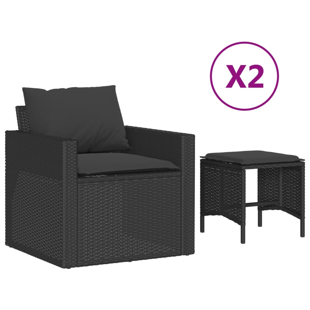 vidaXL Salon de jardin 4 pcs avec coussins noir résine tressée