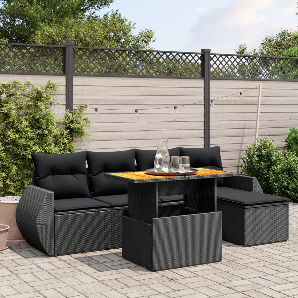 vidaXL Salon de jardin 6 pcs avec coussins noir résine tressée