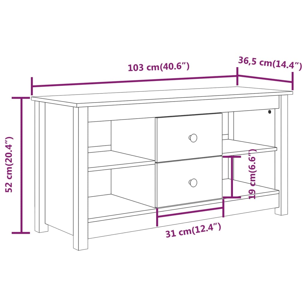 vidaXL Meuble TV Blanc 103x36,5x52 cm Bois de pin massif