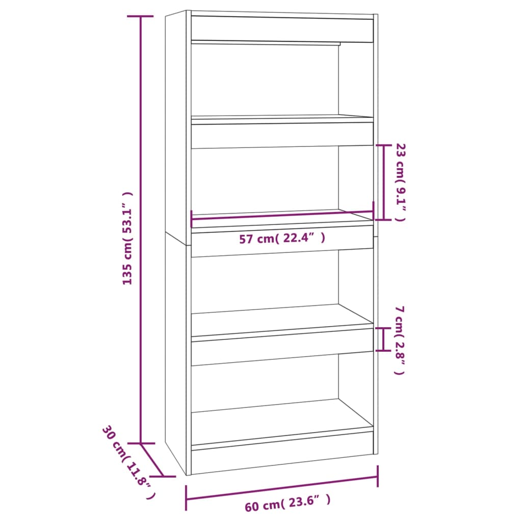 vidaXL Bibliothèque/Cloison Sonoma gris 60x30x135 cm Bois d'ingénierie