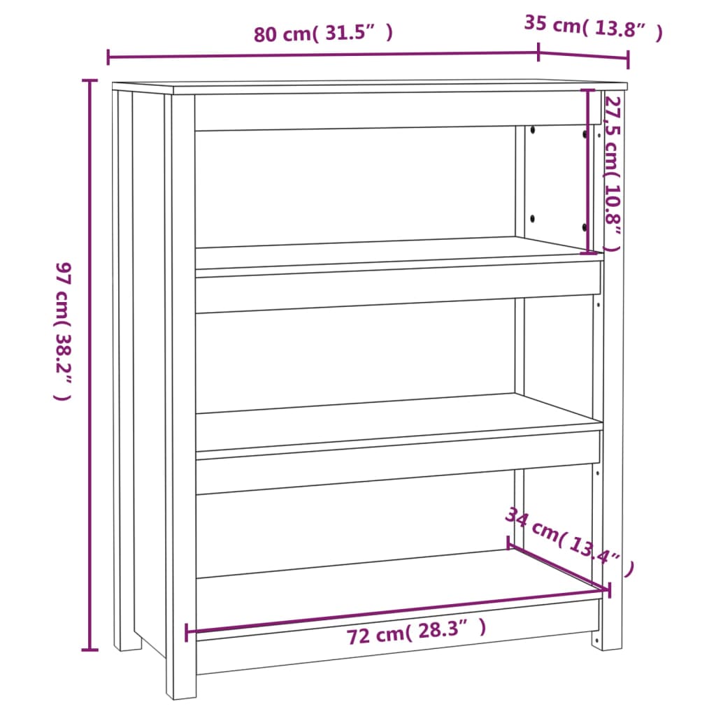 vidaXL Bibliothèque 80x35x97 cm Bois de pin massif